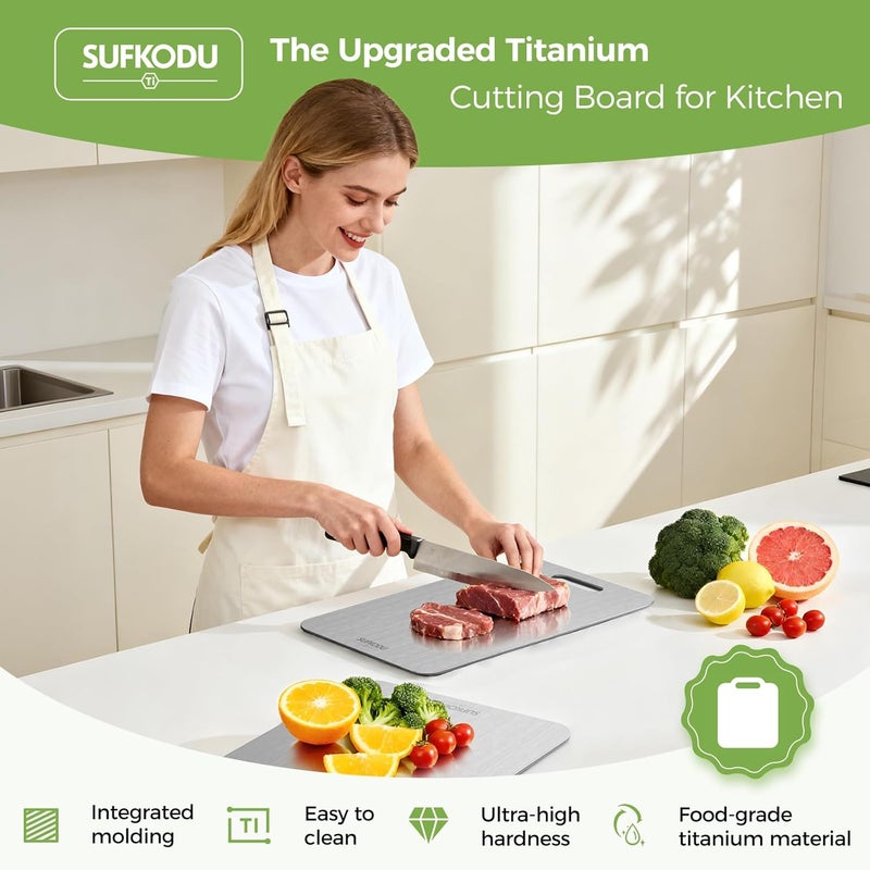 sufkodu Titanium Cutting Board Set of 3, Titanium Cutting Boards for Kitchen, 100% Double-Sided Titanium Cutting Boards, Separate Raw and Cooked Food Areas, Non-Toxic, Dishwasher Safe (S+ M + L) - Image 2